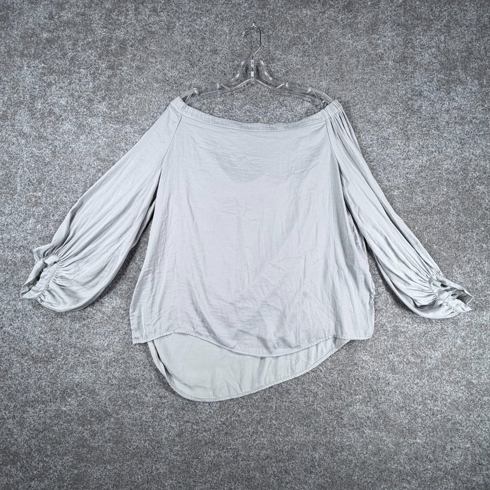 Mossimo Off Shoulder Blouse Top Womens XL Gray Flowy Balloon Sleeve Curved Hem